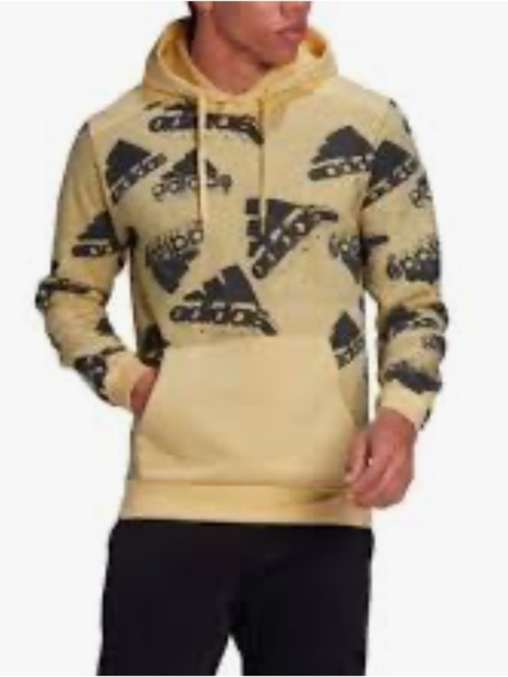 Adidas Mens Essentials Brandlove Q3 Hoodie Fleece All Over Print Yellow Medium